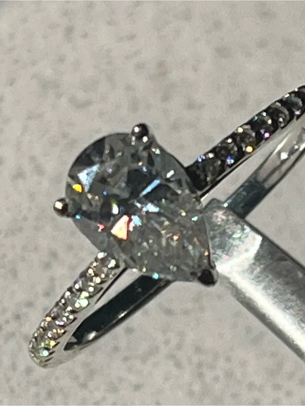 14k White Gold Pear-Shaped Moissanite Pavé Engagement Ring